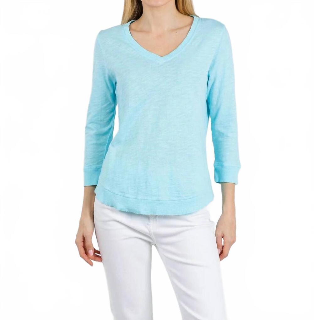 NEW ELLIOTT LAUREN silvie rib three-quarter sleeve v-neck tee in island